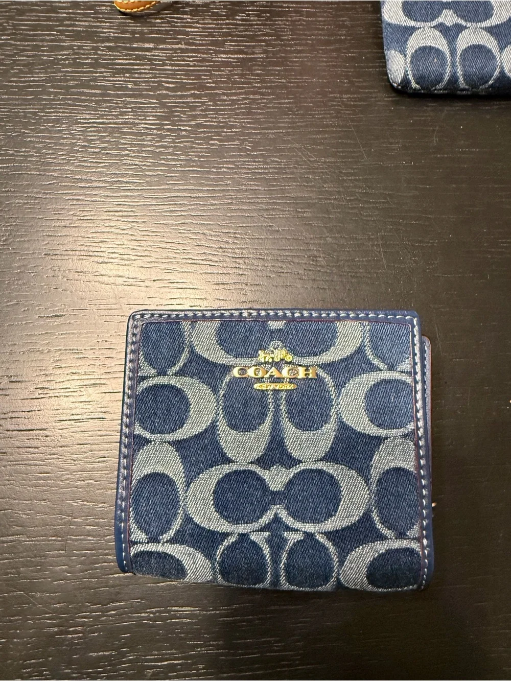Coach Denim Signature Compact Card Holder Wallet in Blue